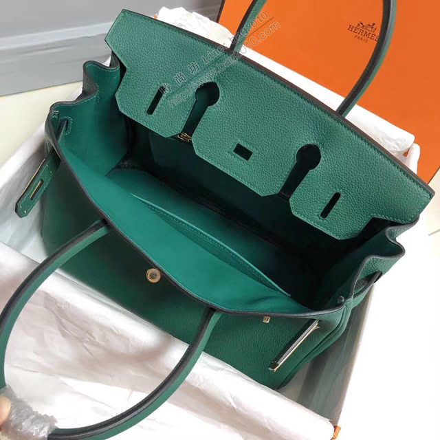 Hermes女包 愛馬仕Birkin Hermes鉑金包 togo小牛皮 孔雀綠 蠟線半手工縫製  am1710